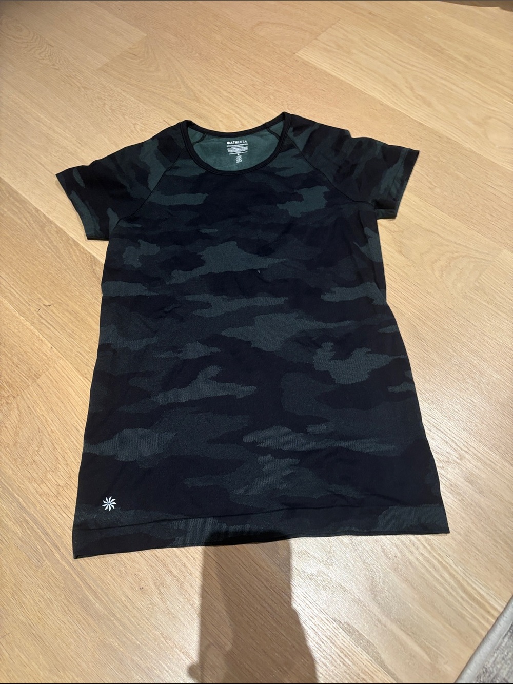 Athleta Black & Olive Camo Short Sleeve Tee